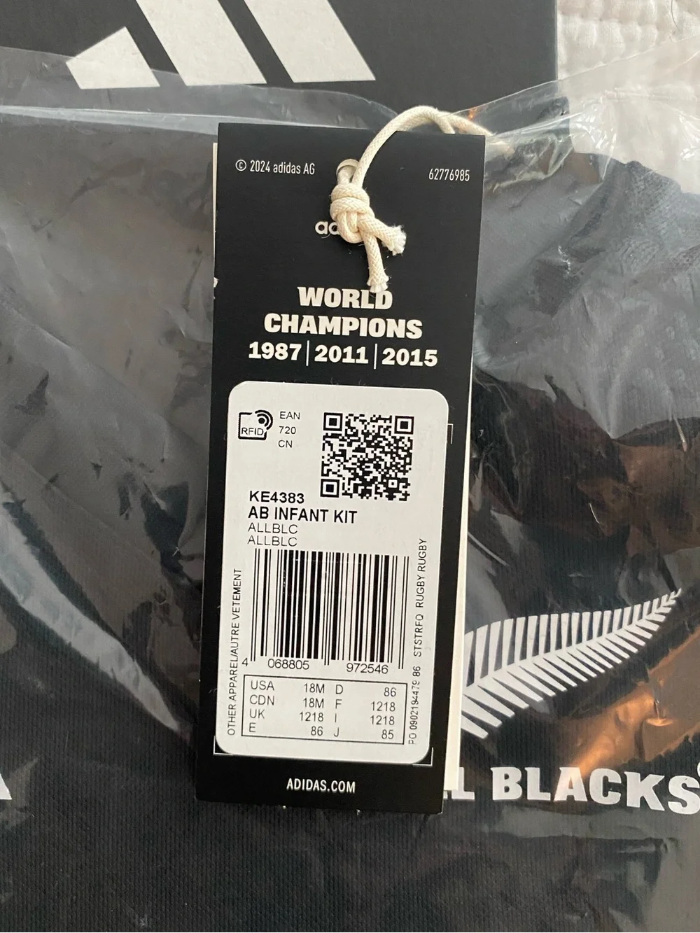 adidas Kids All Blacks Home Jersey Set in Black